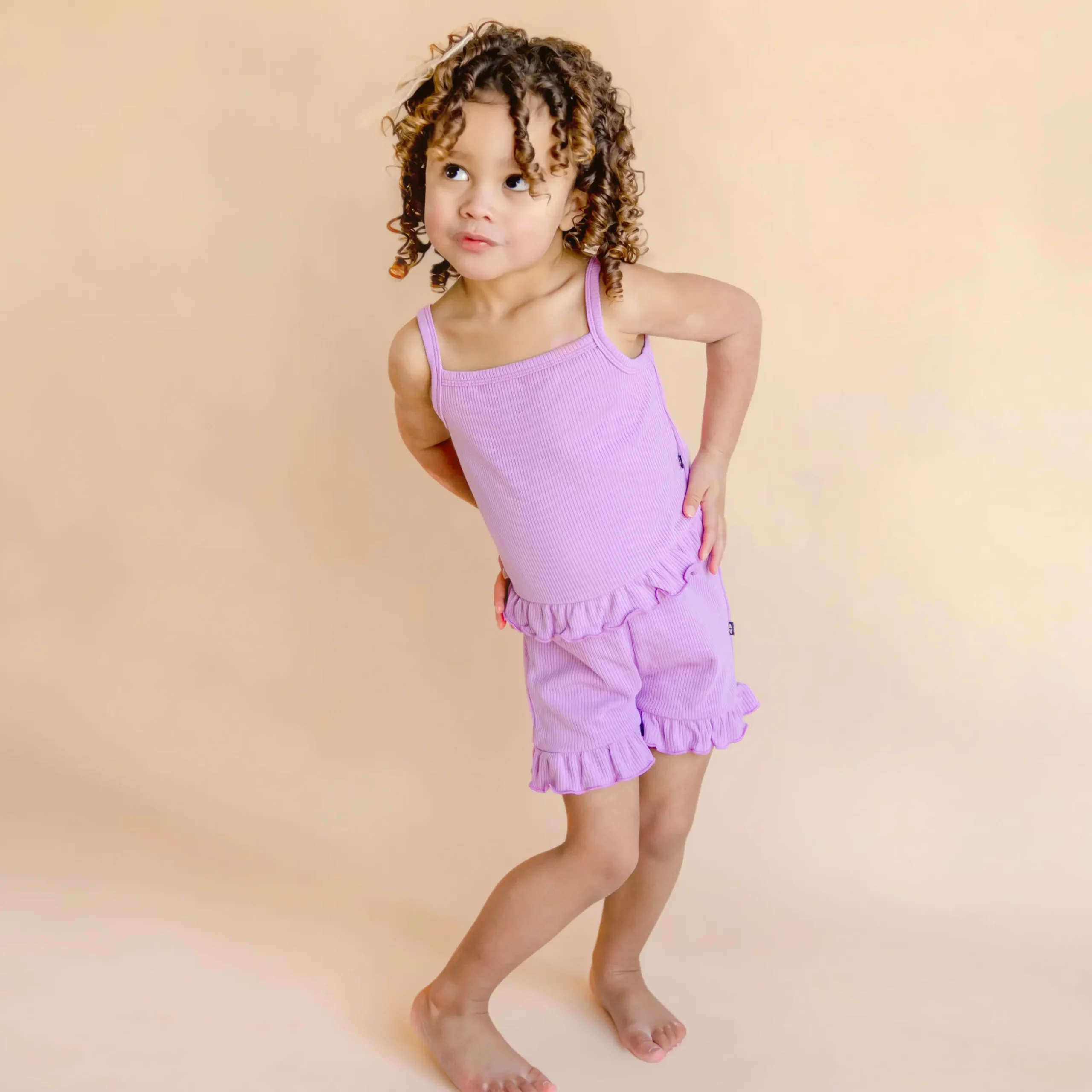 Hot Kyte Baby Ribbed Ruffle Tank Set in Poi