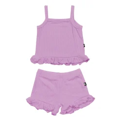 Hot Kyte Baby Ribbed Ruffle Tank Set in Poi