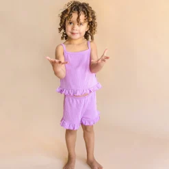 Hot Kyte Baby Ribbed Ruffle Tank Set in Poi