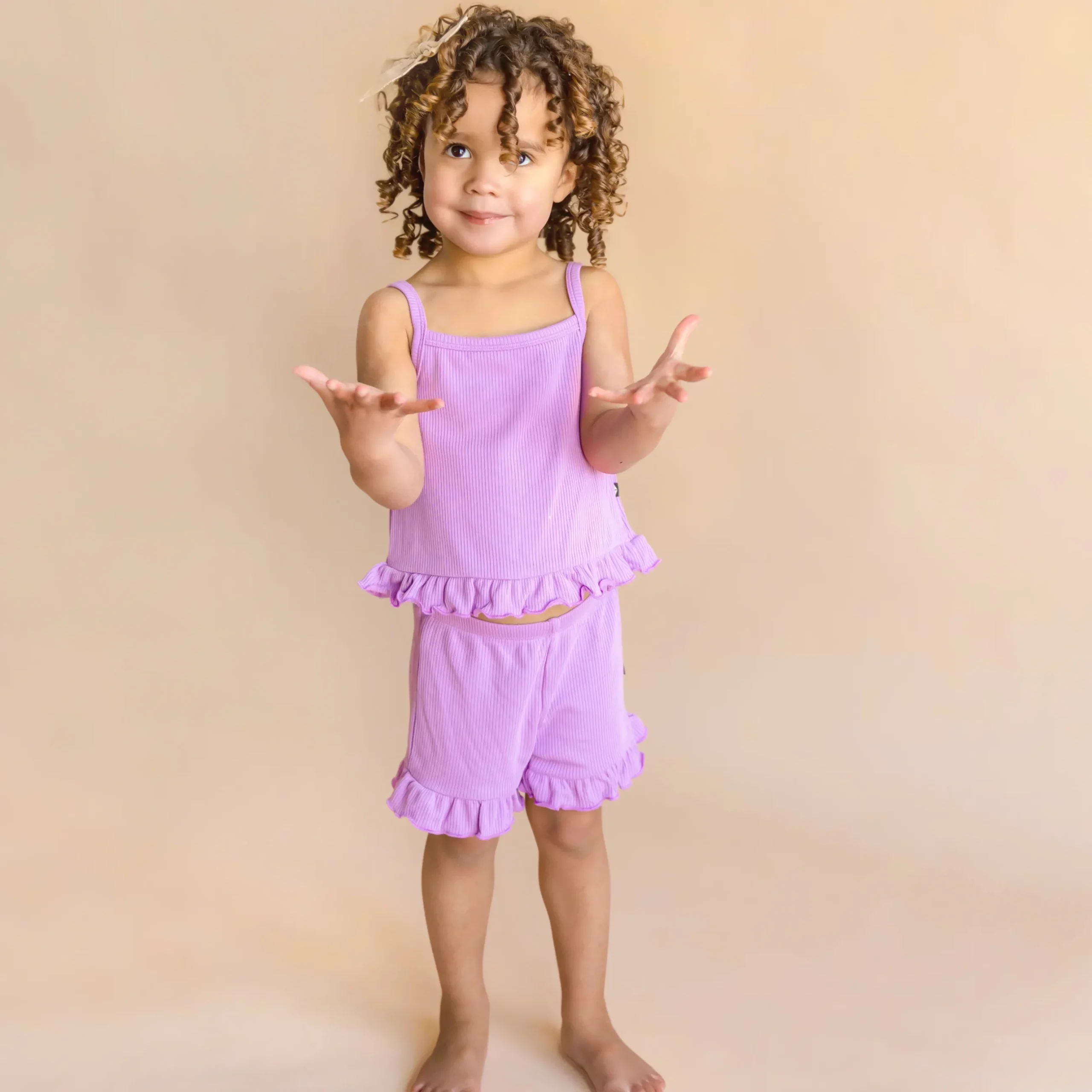 Hot Kyte Baby Ribbed Ruffle Tank Set in Poi