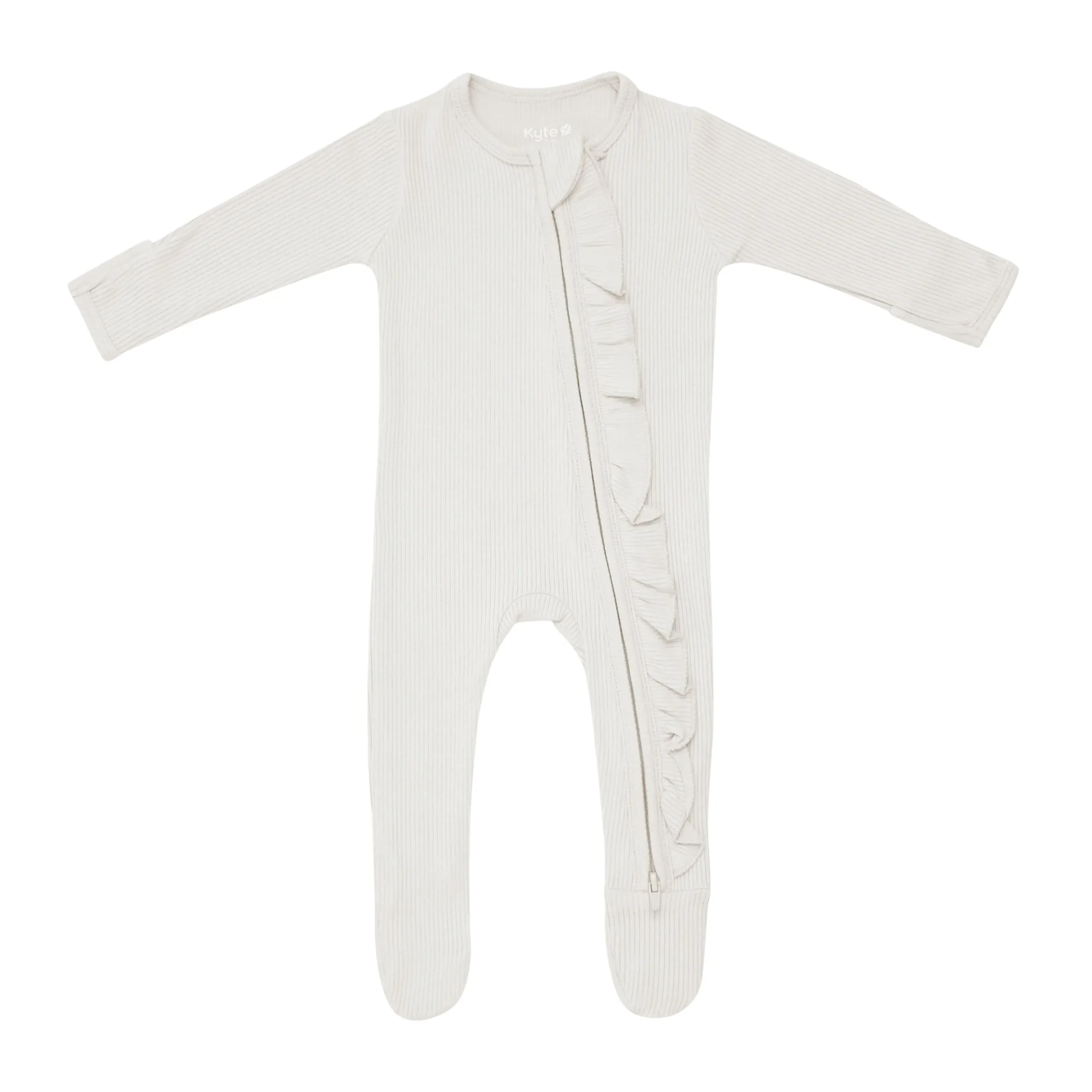 Sale Kyte Baby Ribbed Ruffle Zipper Footie in Oat