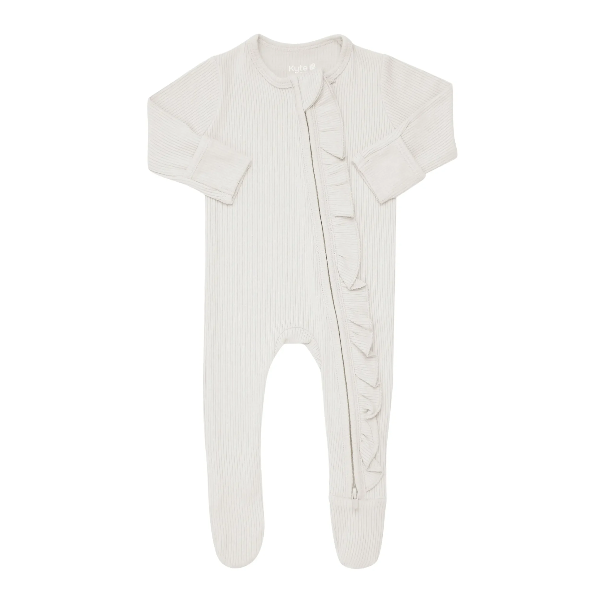 Sale Kyte Baby Ribbed Ruffle Zipper Footie in Oat