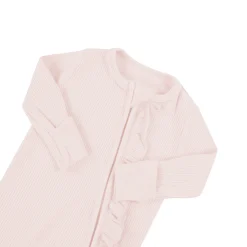 New Kyte Baby Ribbed Ruffle Zipper Footie in Blush