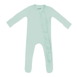 Kyte Baby Ribbed Ruffle Zipper Footie in Sage