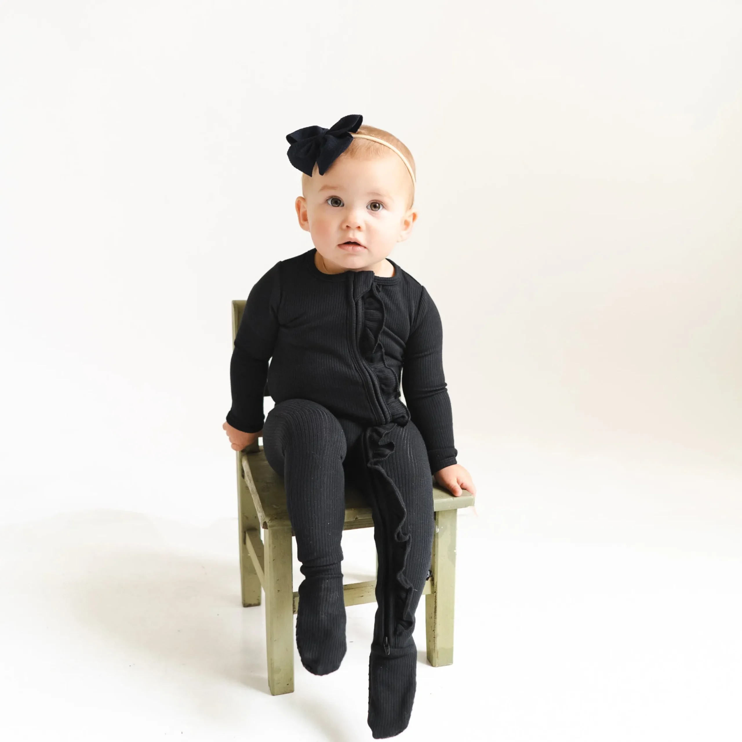 Outlet Kyte Baby Ribbed Ruffle Zipper Footie in Midnight