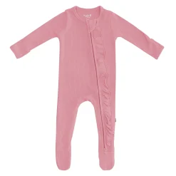 New Kyte Baby Ribbed Ruffle Zipper Footie in Apple Blossom