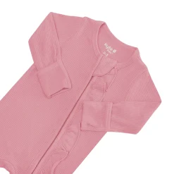 New Kyte Baby Ribbed Ruffle Zipper Footie in Apple Blossom