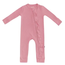 Kyte Baby Ribbed Ruffle Zipper Romper in Apple Blossom