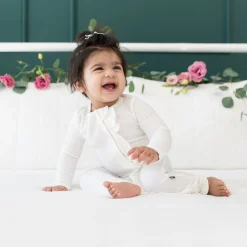 Best Kyte Baby Ribbed Ruffle Zipper Romper in Cloud