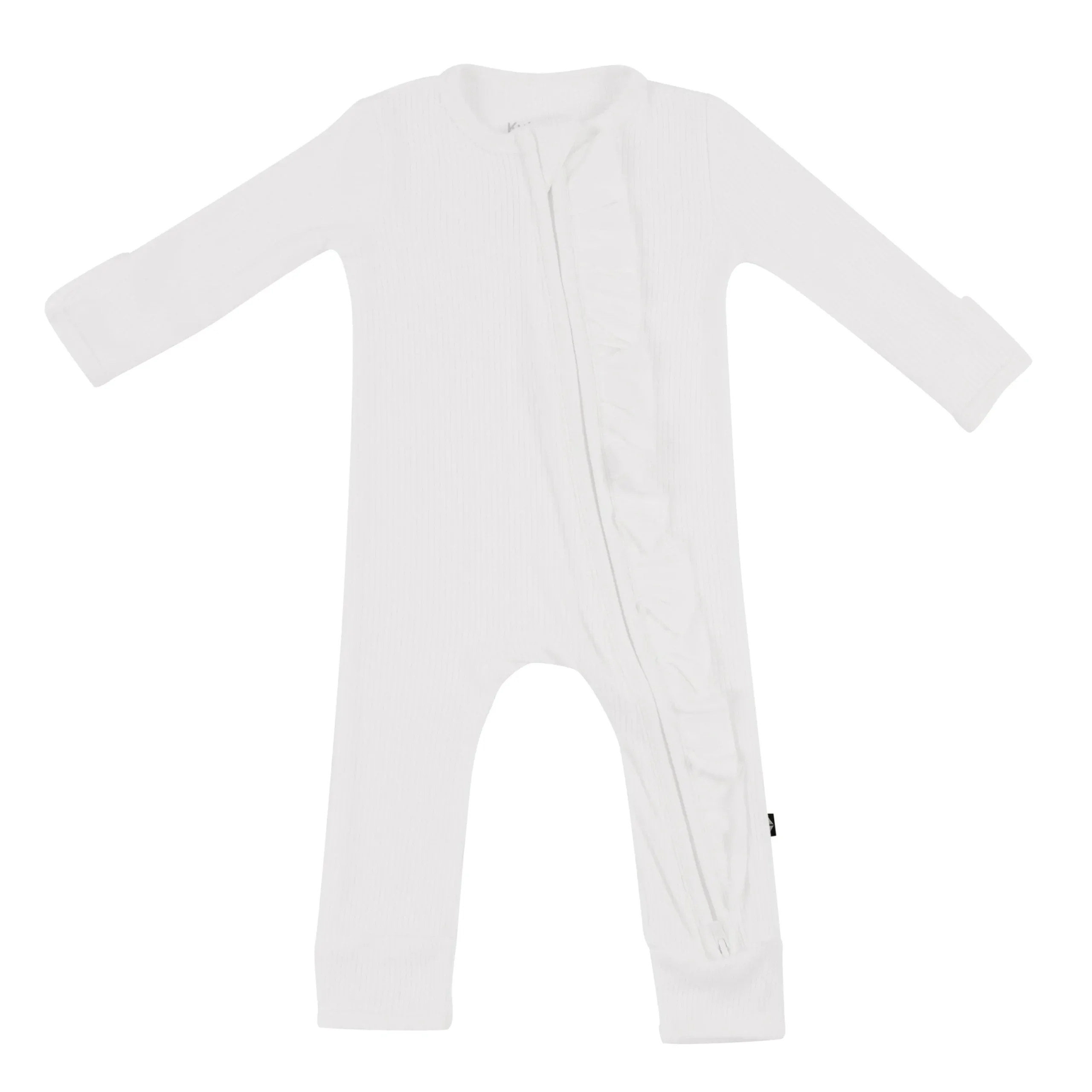 Best Kyte Baby Ribbed Ruffle Zipper Romper in Cloud