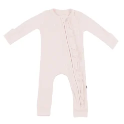 Clearance Kyte Baby Ribbed Ruffle Zipper Romper in Blush