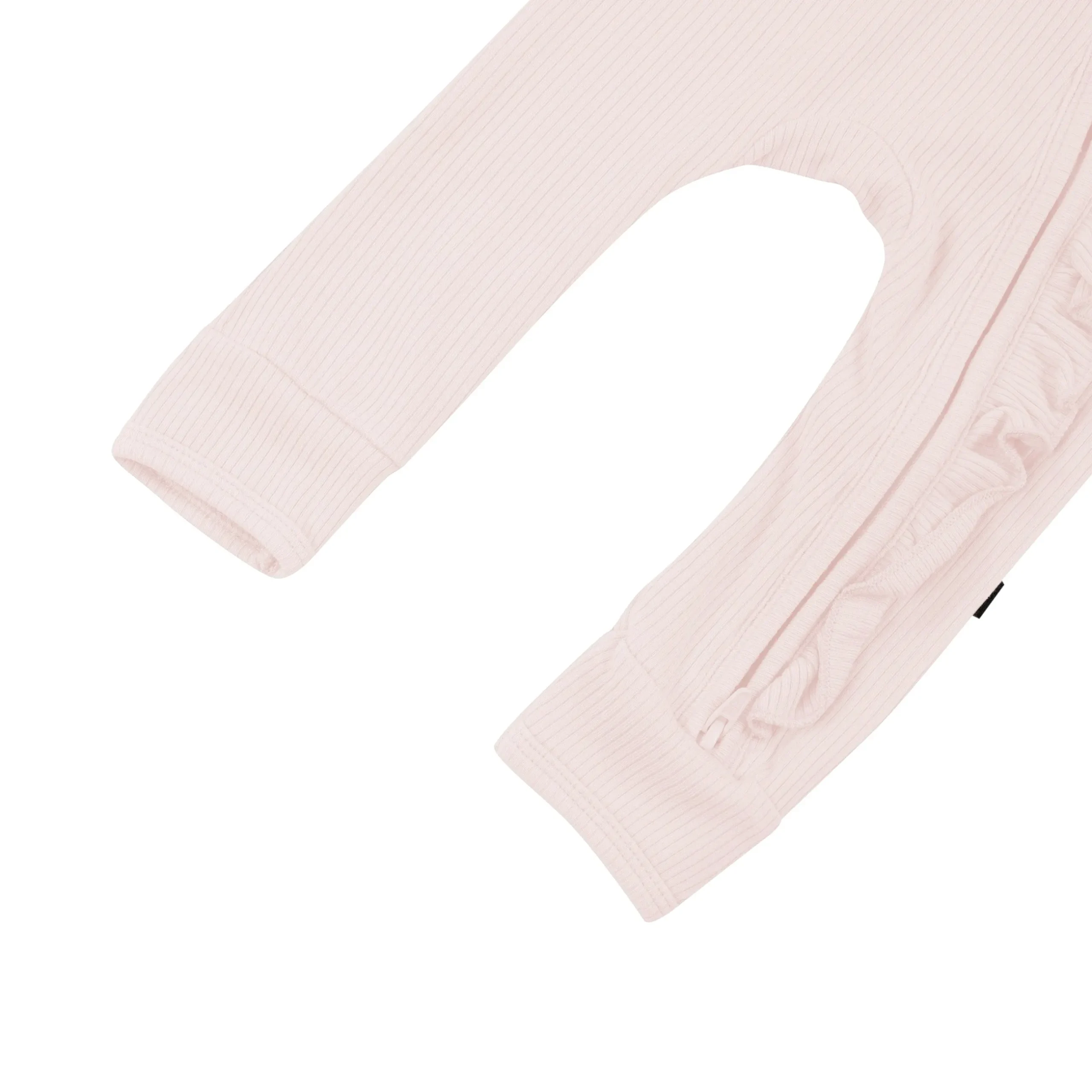 Clearance Kyte Baby Ribbed Ruffle Zipper Romper in Blush