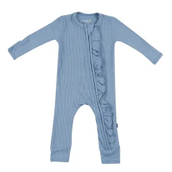 Clearance Kyte Baby Ribbed Ruffle Zipper Romper in Slate