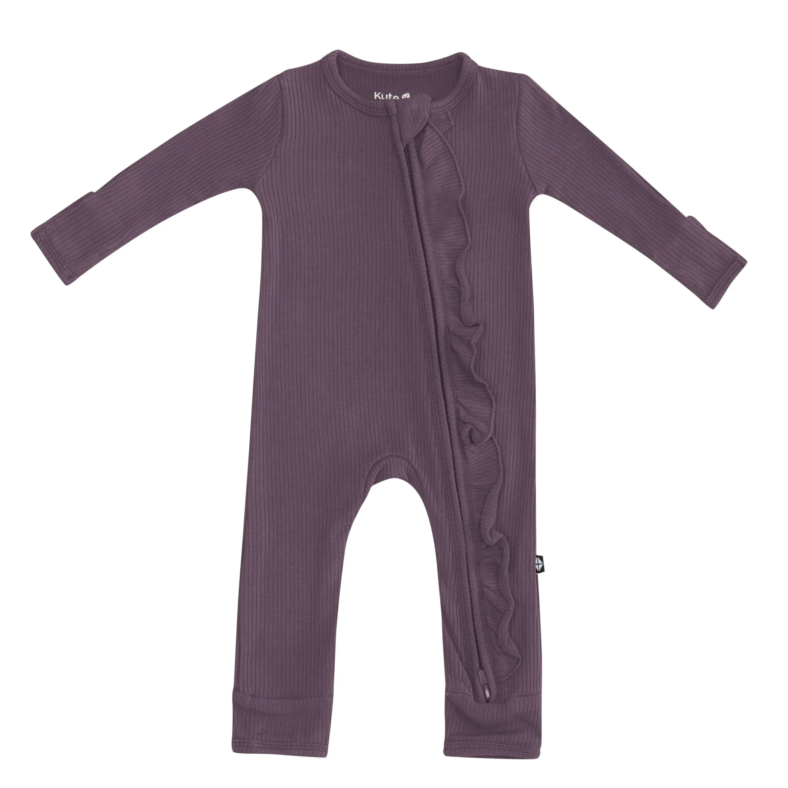 Outlet Kyte Baby Ribbed Ruffle Zipper Romper in Currant
