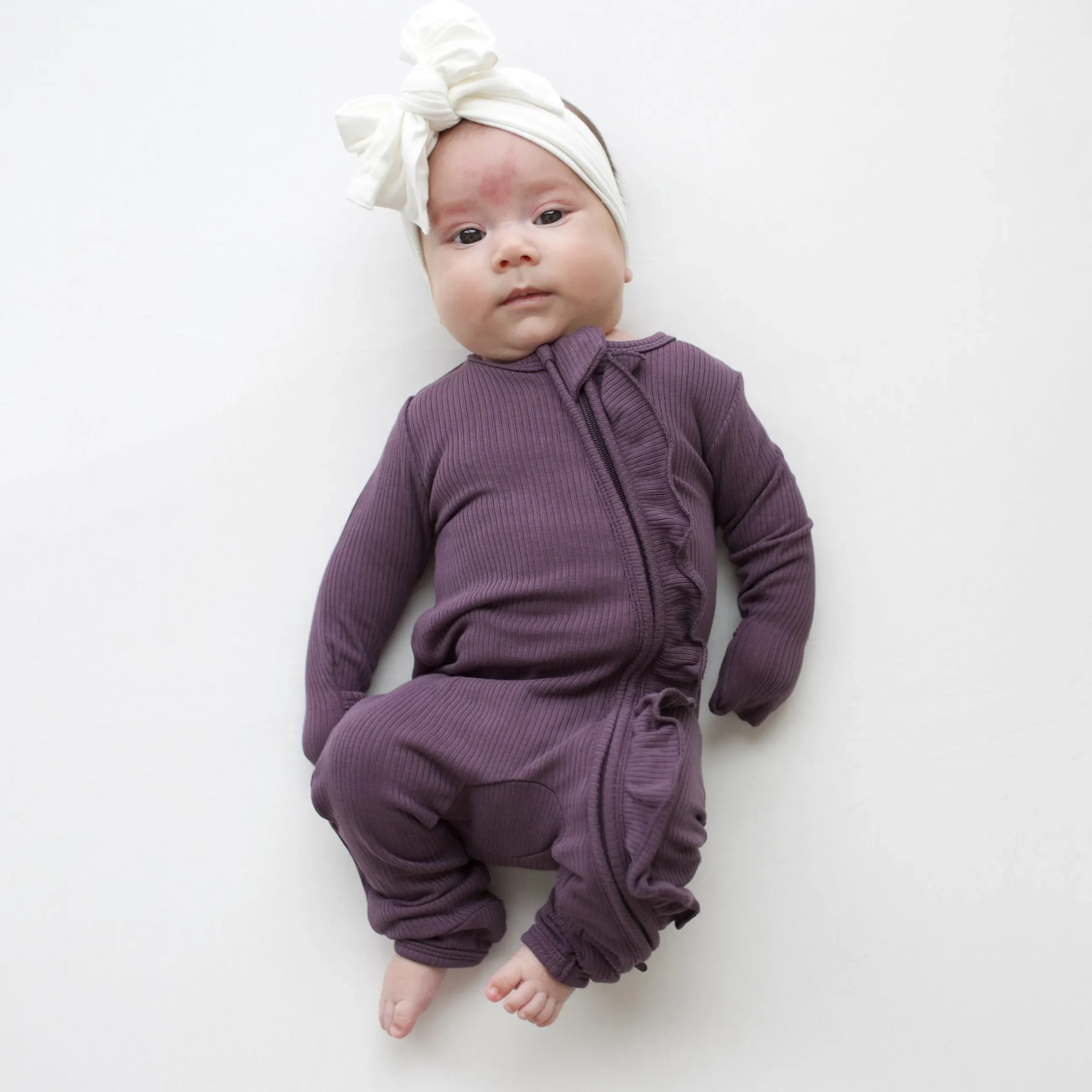 Outlet Kyte Baby Ribbed Ruffle Zipper Romper in Currant