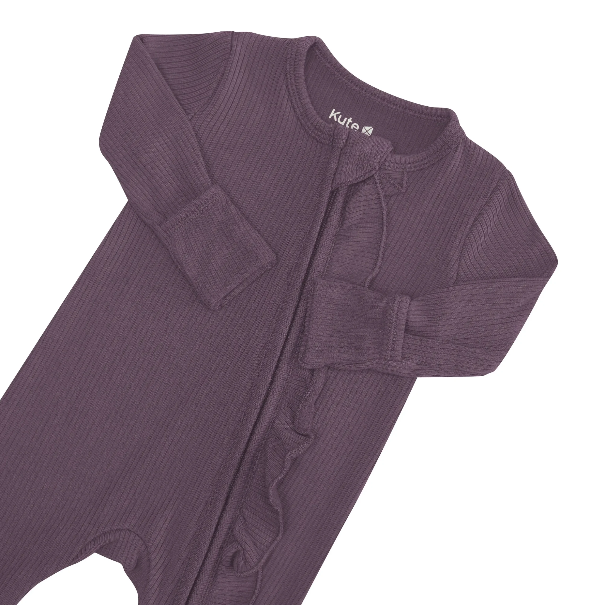 Outlet Kyte Baby Ribbed Ruffle Zipper Romper in Currant