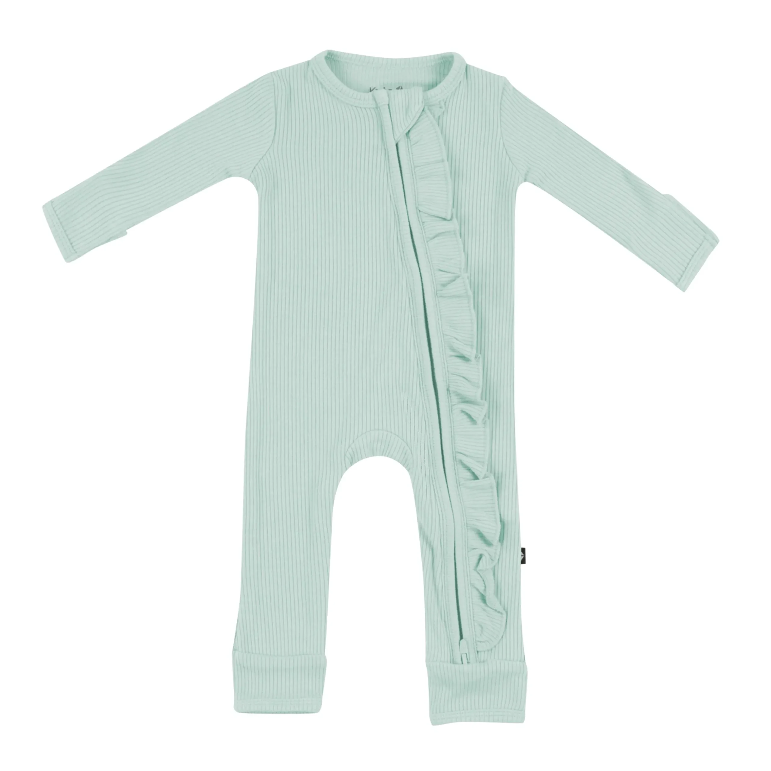 Best Kyte Baby Ribbed Ruffle Zipper Romper in Sage
