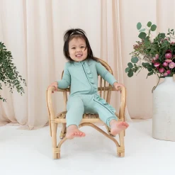 Best Kyte Baby Ribbed Ruffle Zipper Romper in Sage