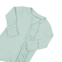 Best Kyte Baby Ribbed Ruffle Zipper Romper in Sage