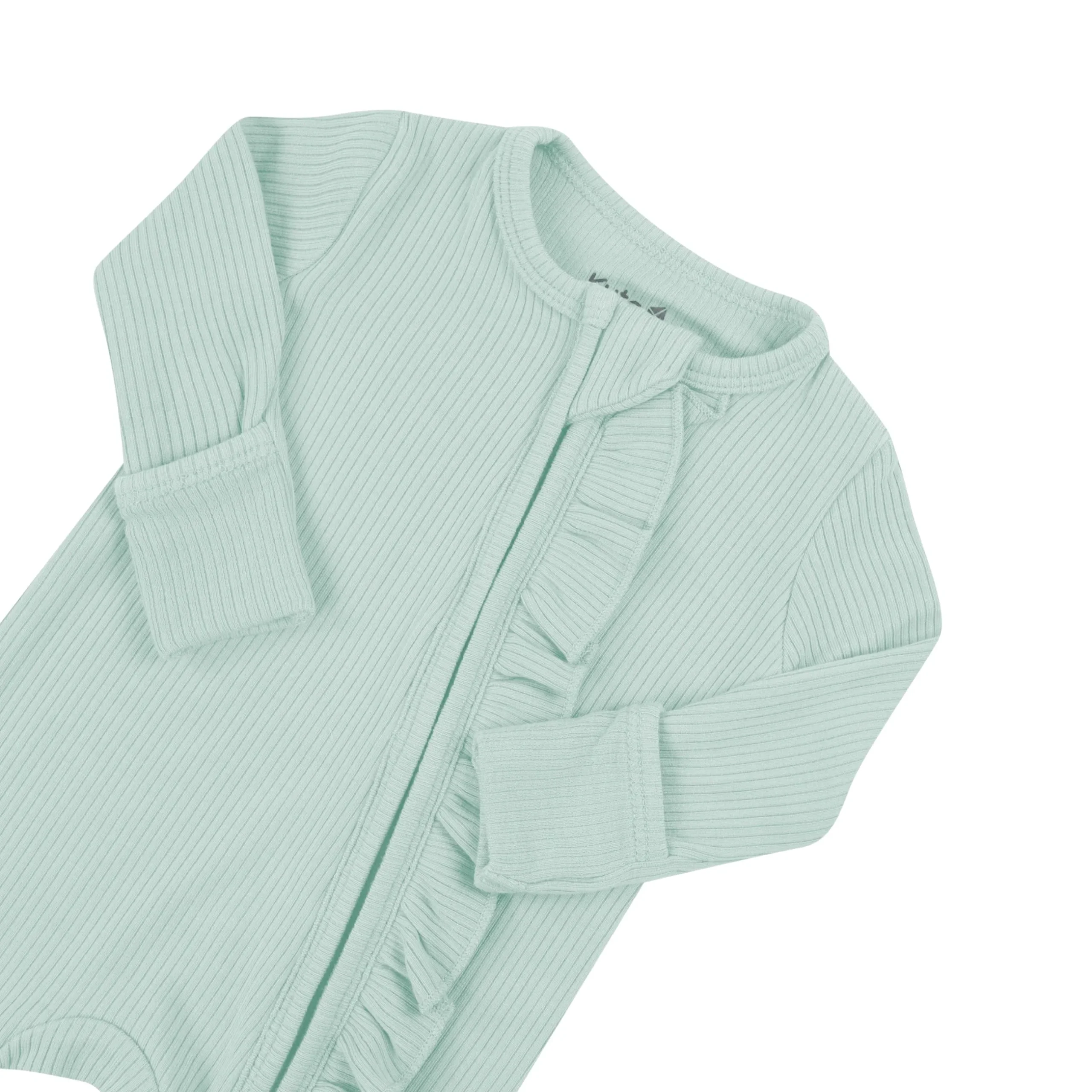 Best Kyte Baby Ribbed Ruffle Zipper Romper in Sage