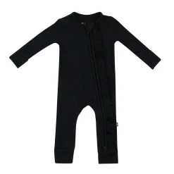 Kyte Baby Ribbed Ruffle Zipper Romper in Midnight