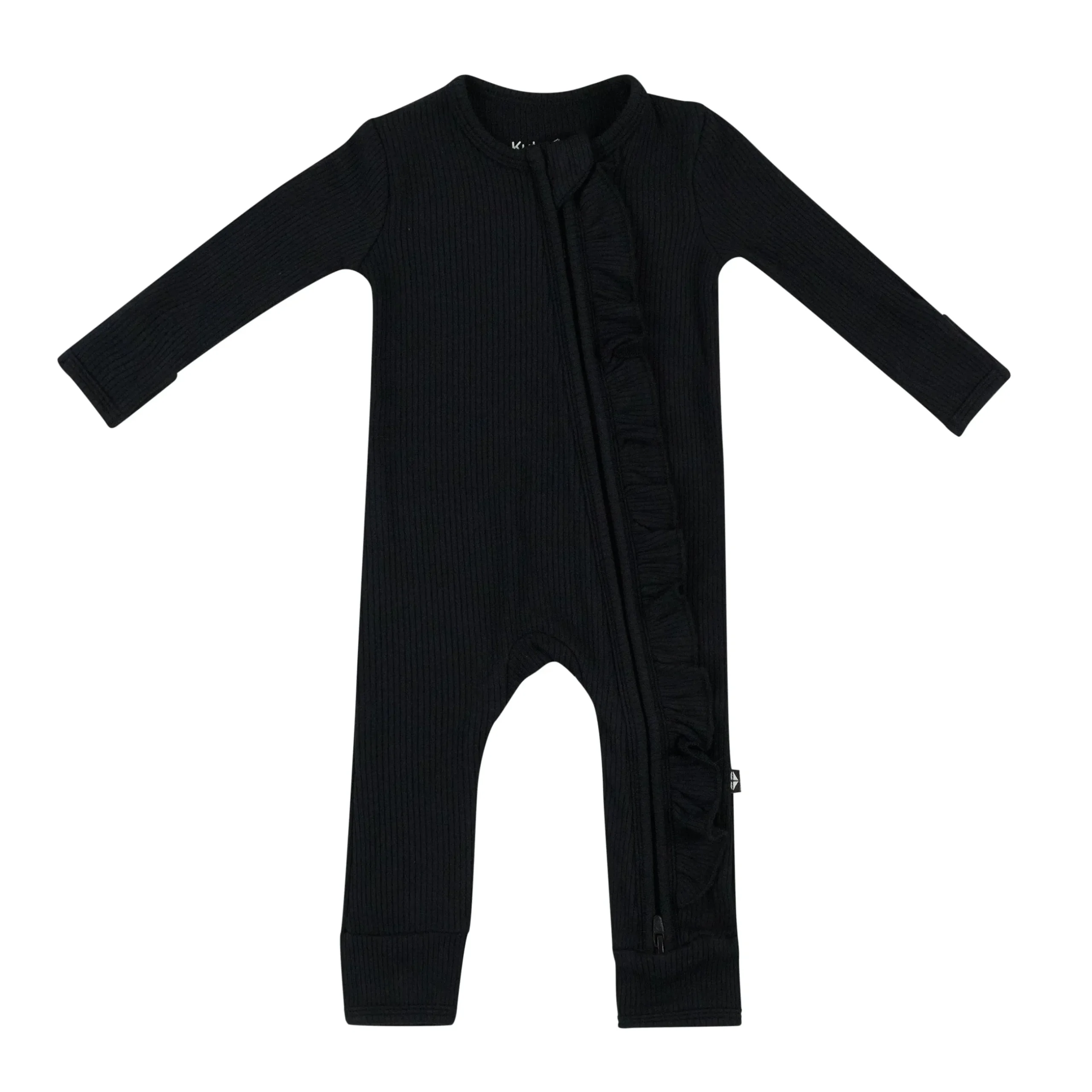 Kyte Baby Ribbed Ruffle Zipper Romper in Midnight