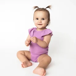 Best Kyte Baby Ribbed Sleeveless Ruffle Leotard in Poi
