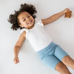 New Kyte Baby Ribbed Sleeveless Ruffle Leotard in Cloud