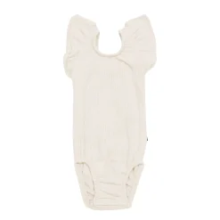 Kyte Baby Ribbed Sleeveless Ruffle Leotard in Oat