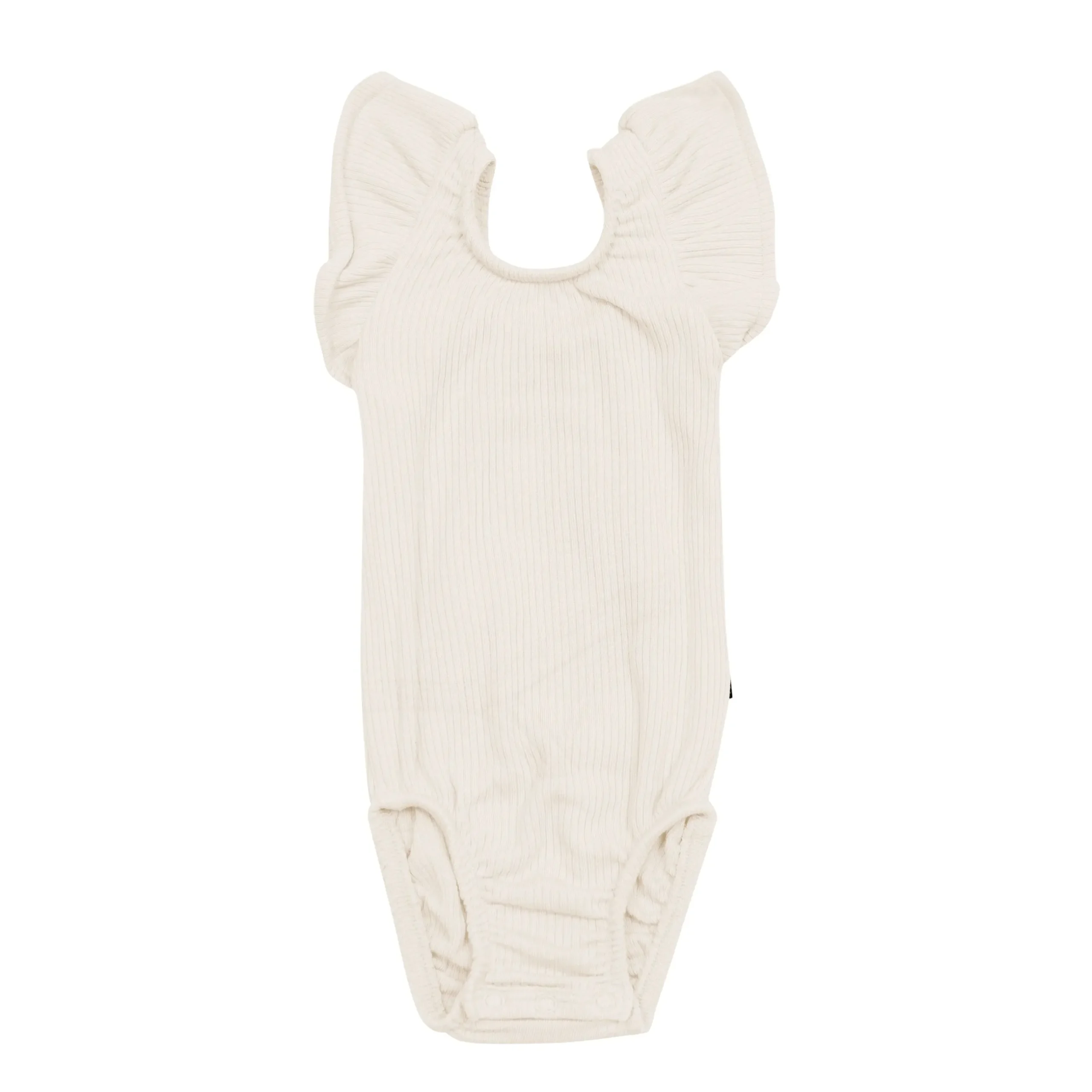 Kyte Baby Ribbed Sleeveless Ruffle Leotard in Oat