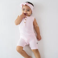 New Kyte Baby Ribbed Sleeveless Shortall in Sakura