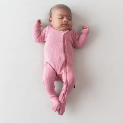 Hot Kyte Baby Ribbed Zipper Footie in Apple Blossom
