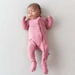 Hot Kyte Baby Ribbed Zipper Footie in Apple Blossom