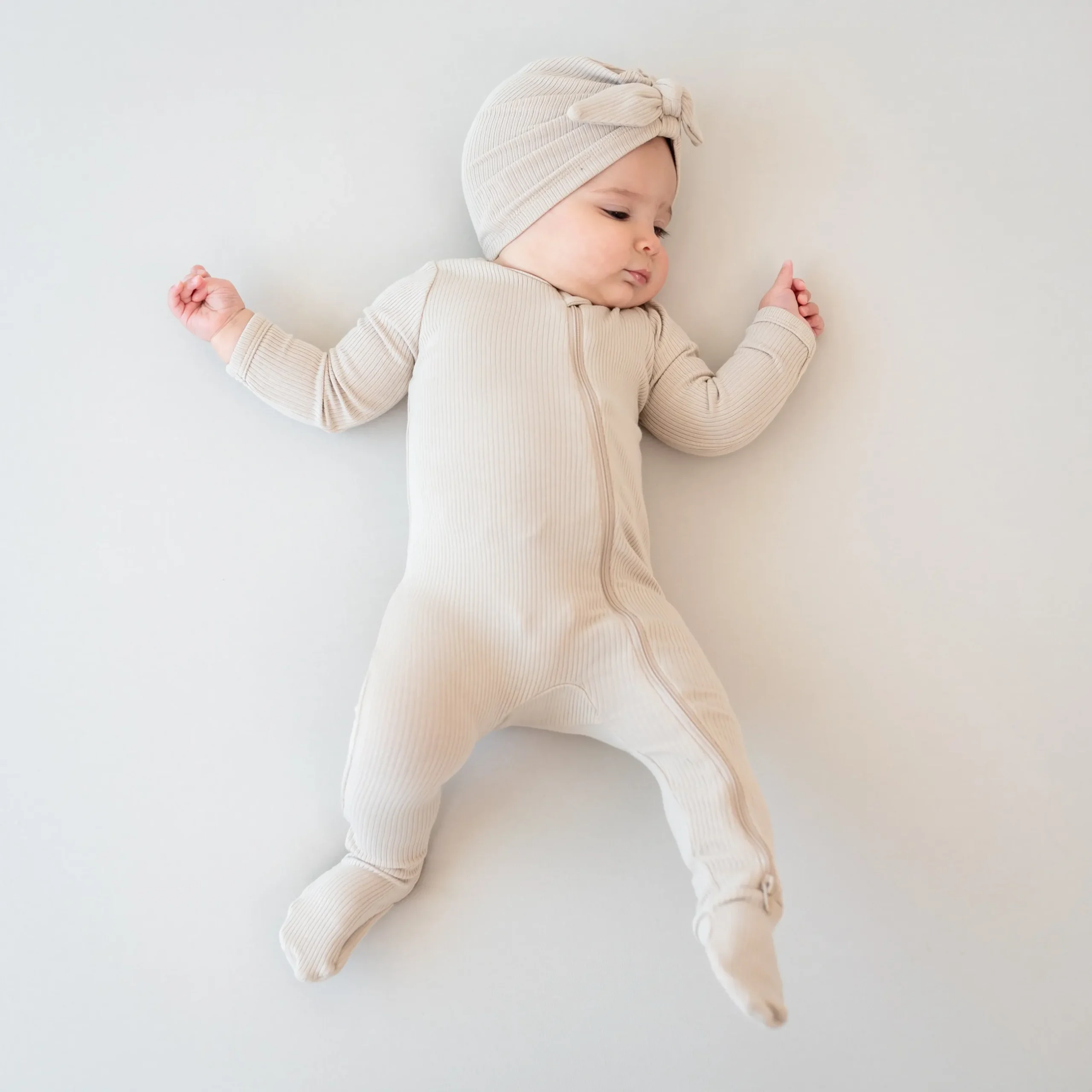 Clearance Kyte Baby Ribbed Zipper Footie in Bisque