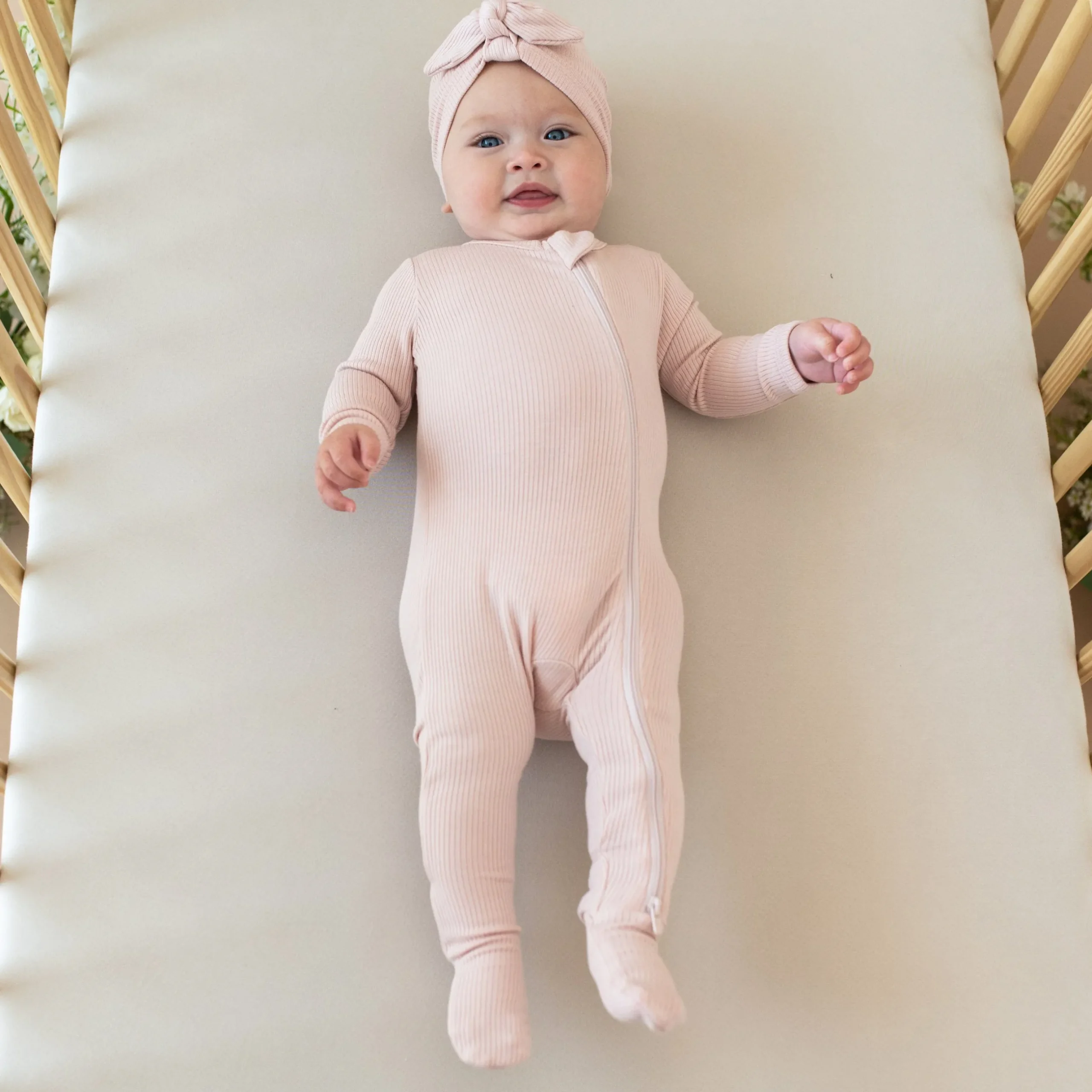 Clearance Kyte Baby Ribbed Zipper Footie in Blush