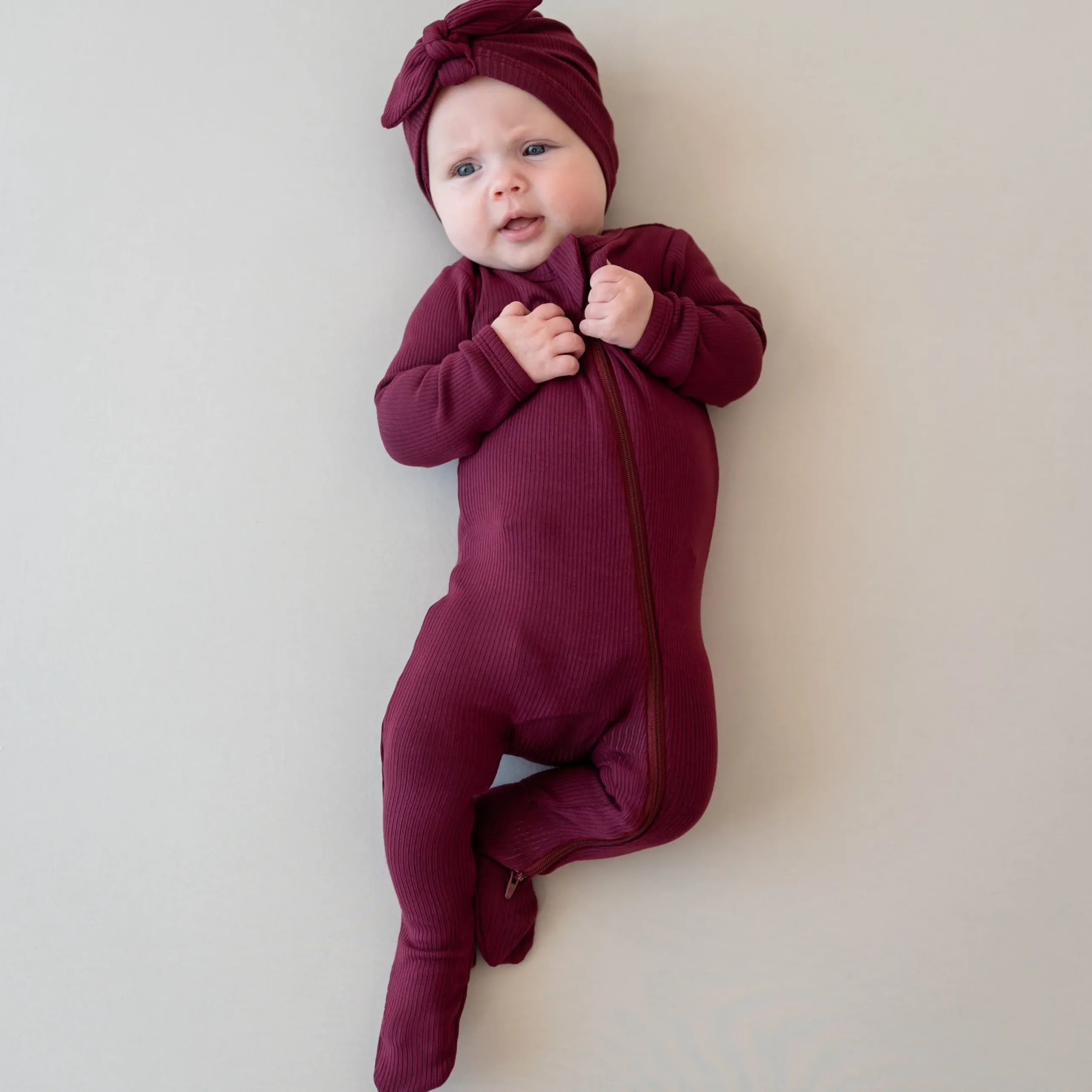 Clearance Kyte Baby Ribbed Zipper Footie in Burgundy
