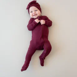 Clearance Kyte Baby Ribbed Zipper Footie in Burgundy