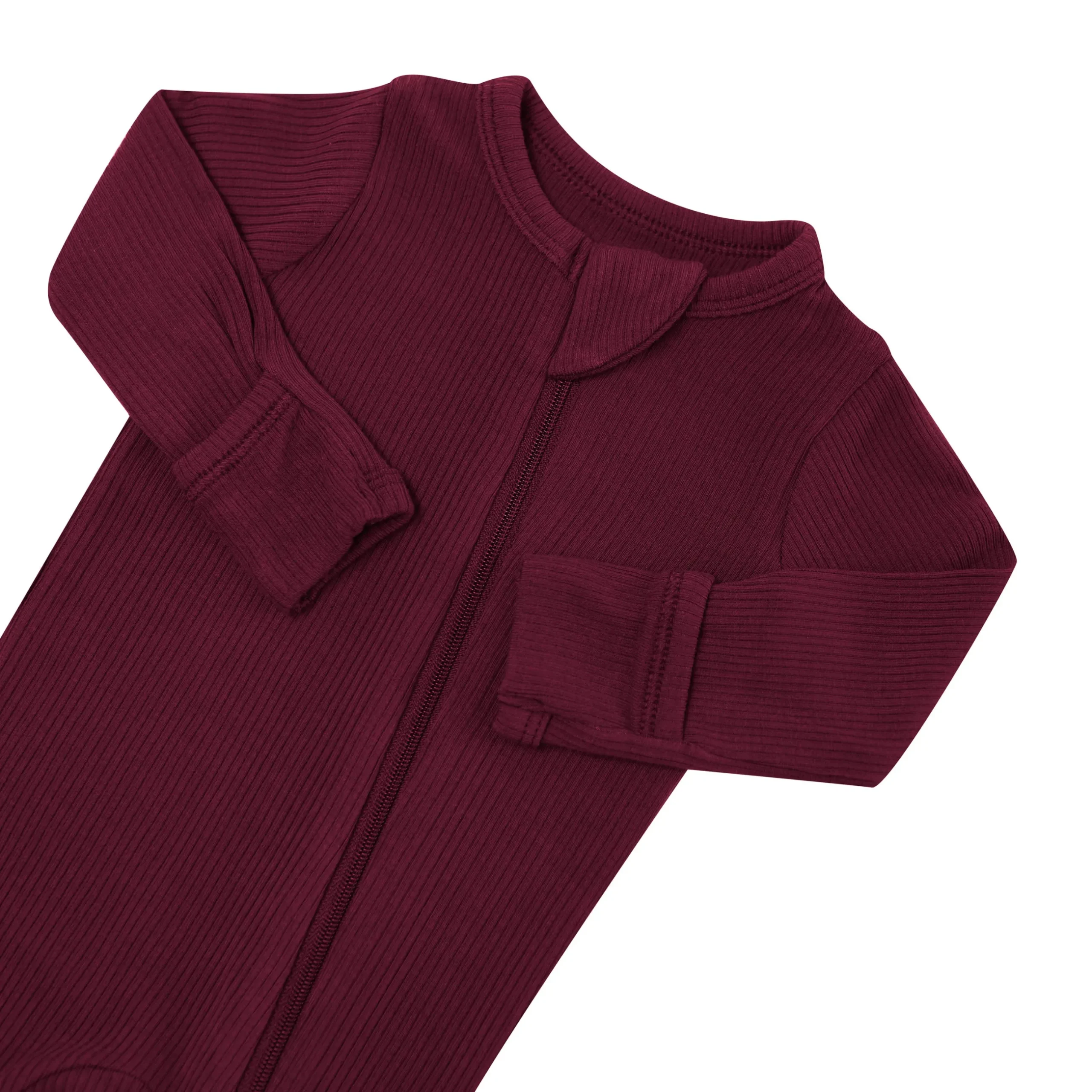 Clearance Kyte Baby Ribbed Zipper Footie in Burgundy