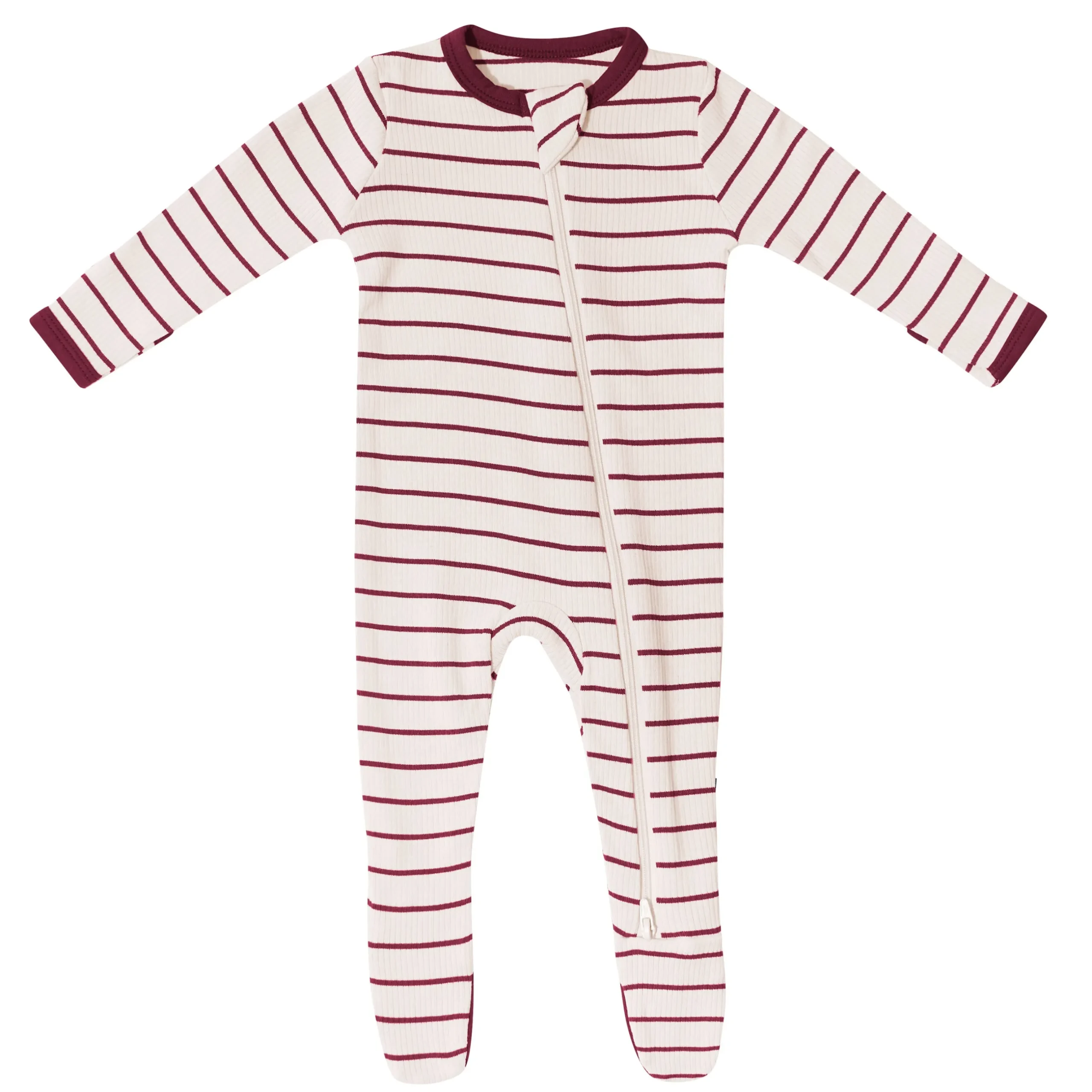Best Kyte Baby Ribbed Zipper Footie in Burgundy Stripe
