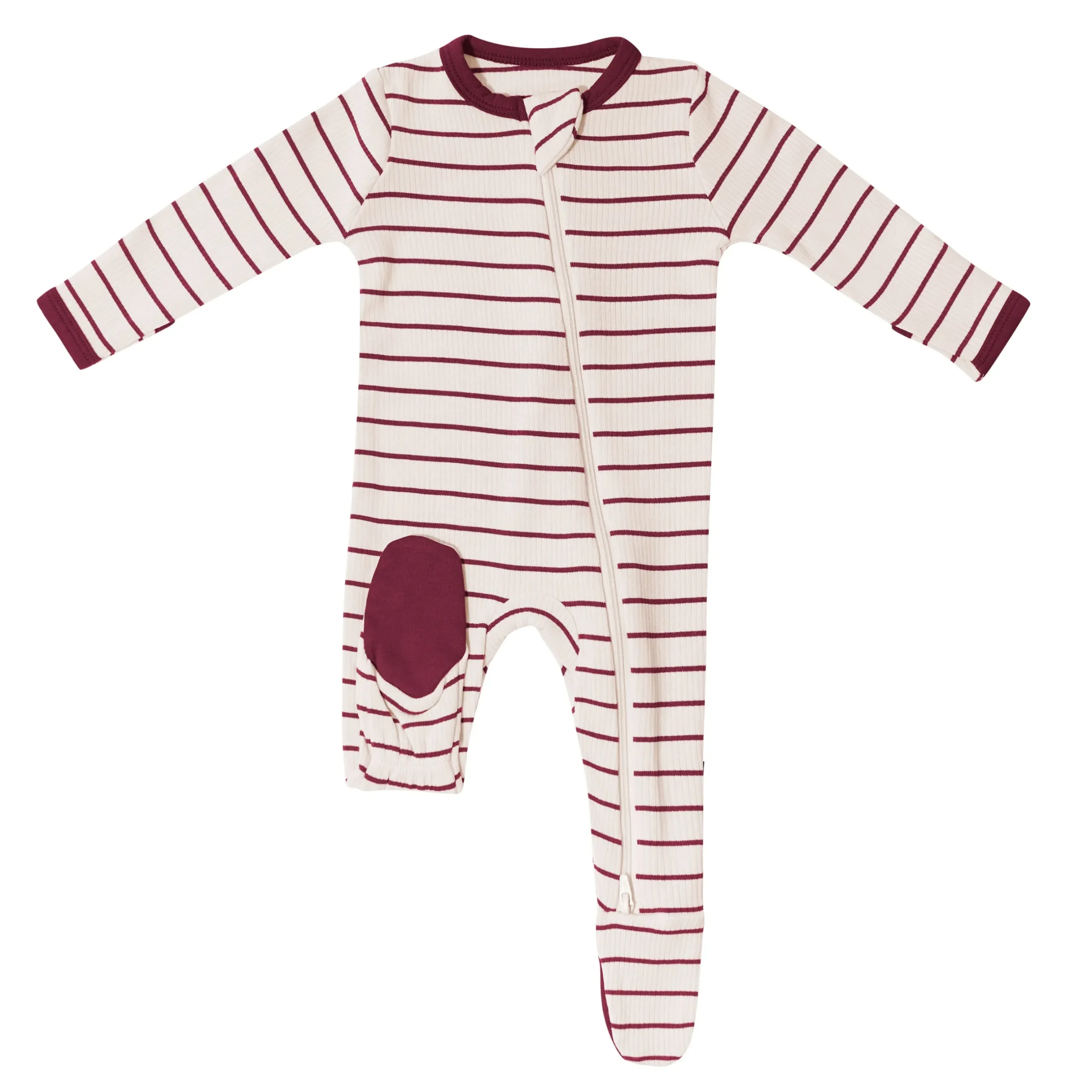 Best Kyte Baby Ribbed Zipper Footie in Burgundy Stripe