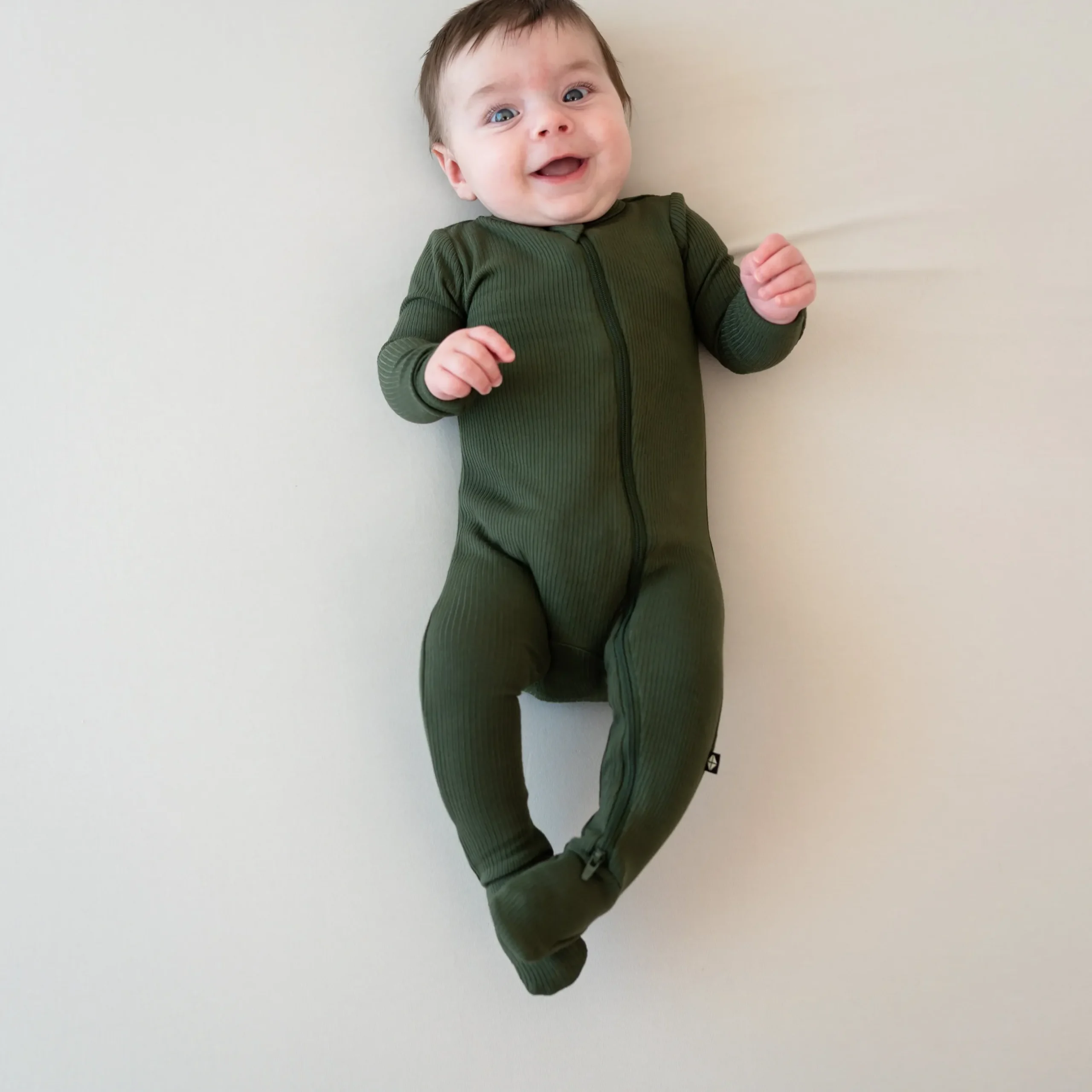 New Kyte Baby Ribbed Zipper Footie in Fir