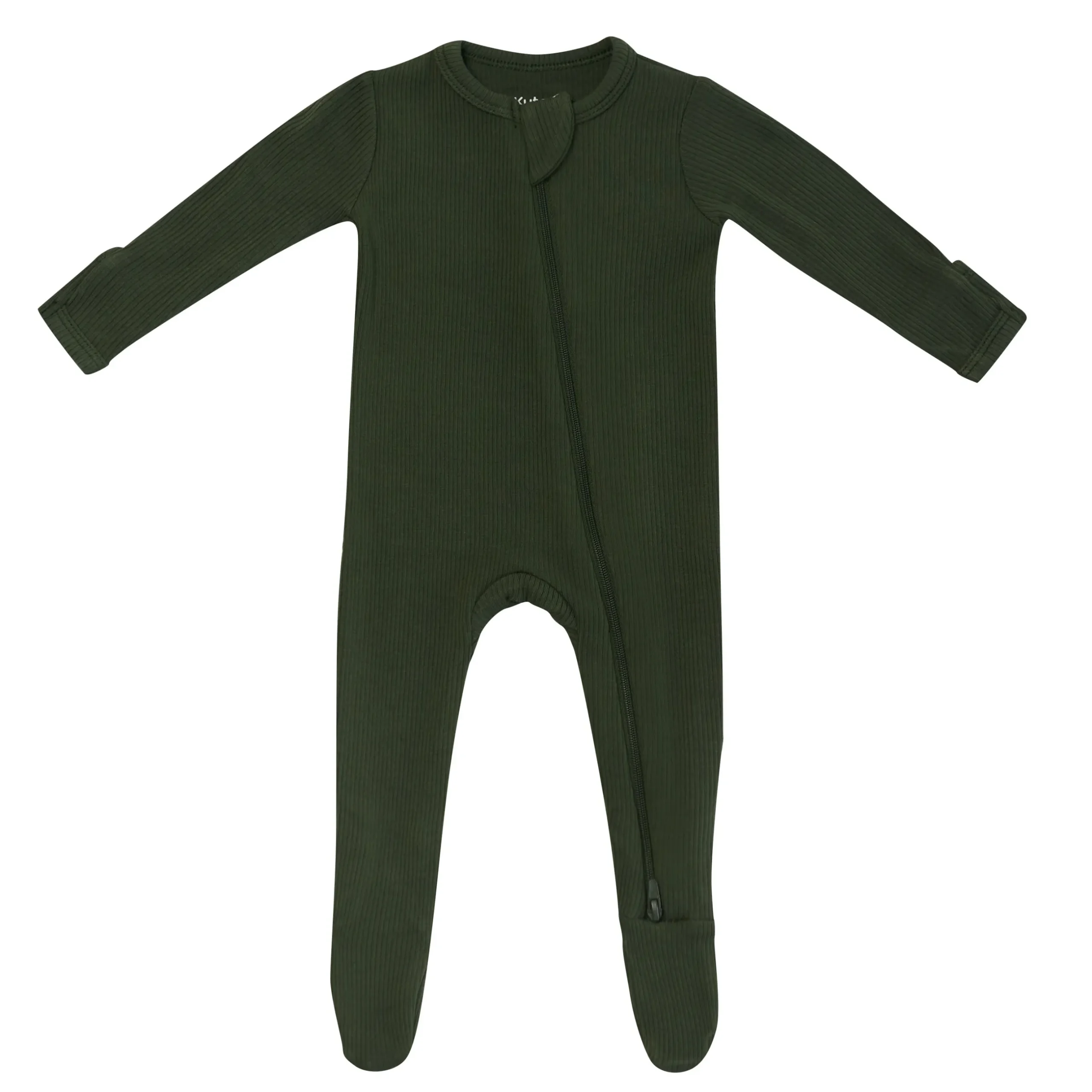 New Kyte Baby Ribbed Zipper Footie in Fir