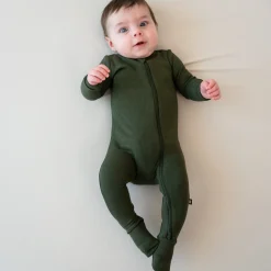 New Kyte Baby Ribbed Zipper Footie in Fir