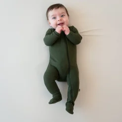 New Kyte Baby Ribbed Zipper Footie in Fir