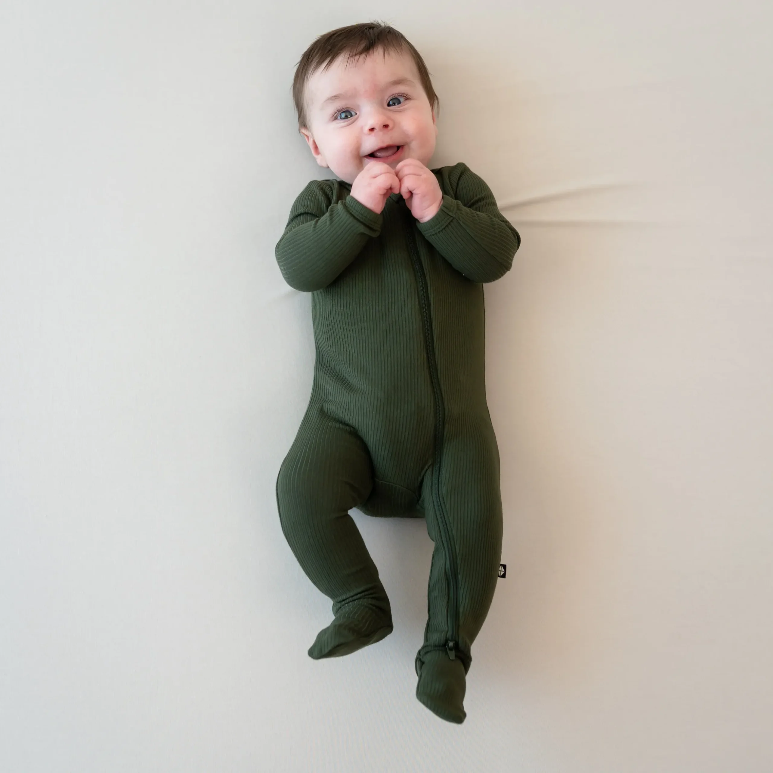 New Kyte Baby Ribbed Zipper Footie in Fir