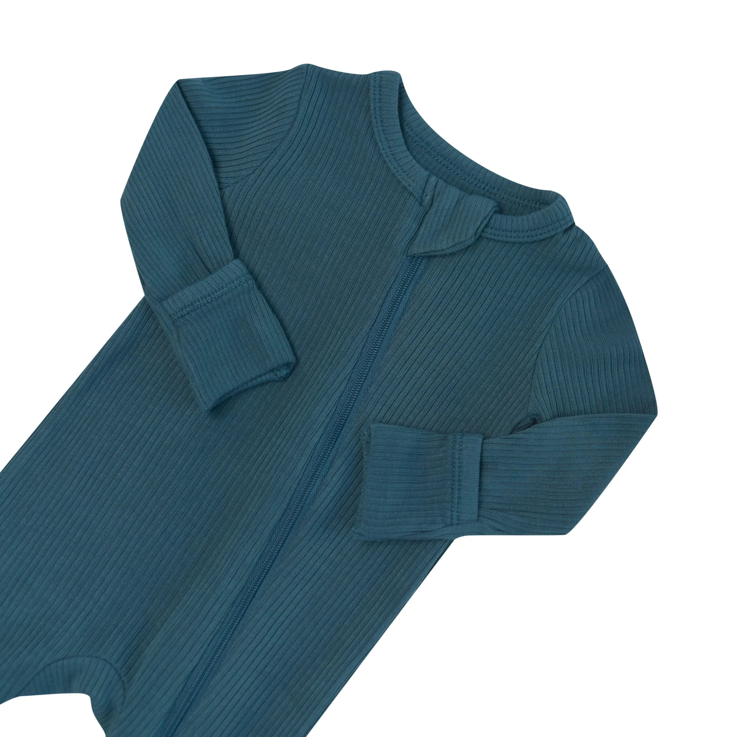 Kyte Baby Ribbed Zipper Romper in Atlantic