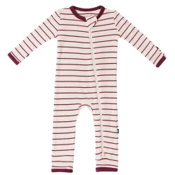 Sale Kyte Baby Ribbed Zipper Romper in Burgundy Stripe