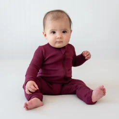Sale Kyte Baby Ribbed Zipper Romper in Burgundy