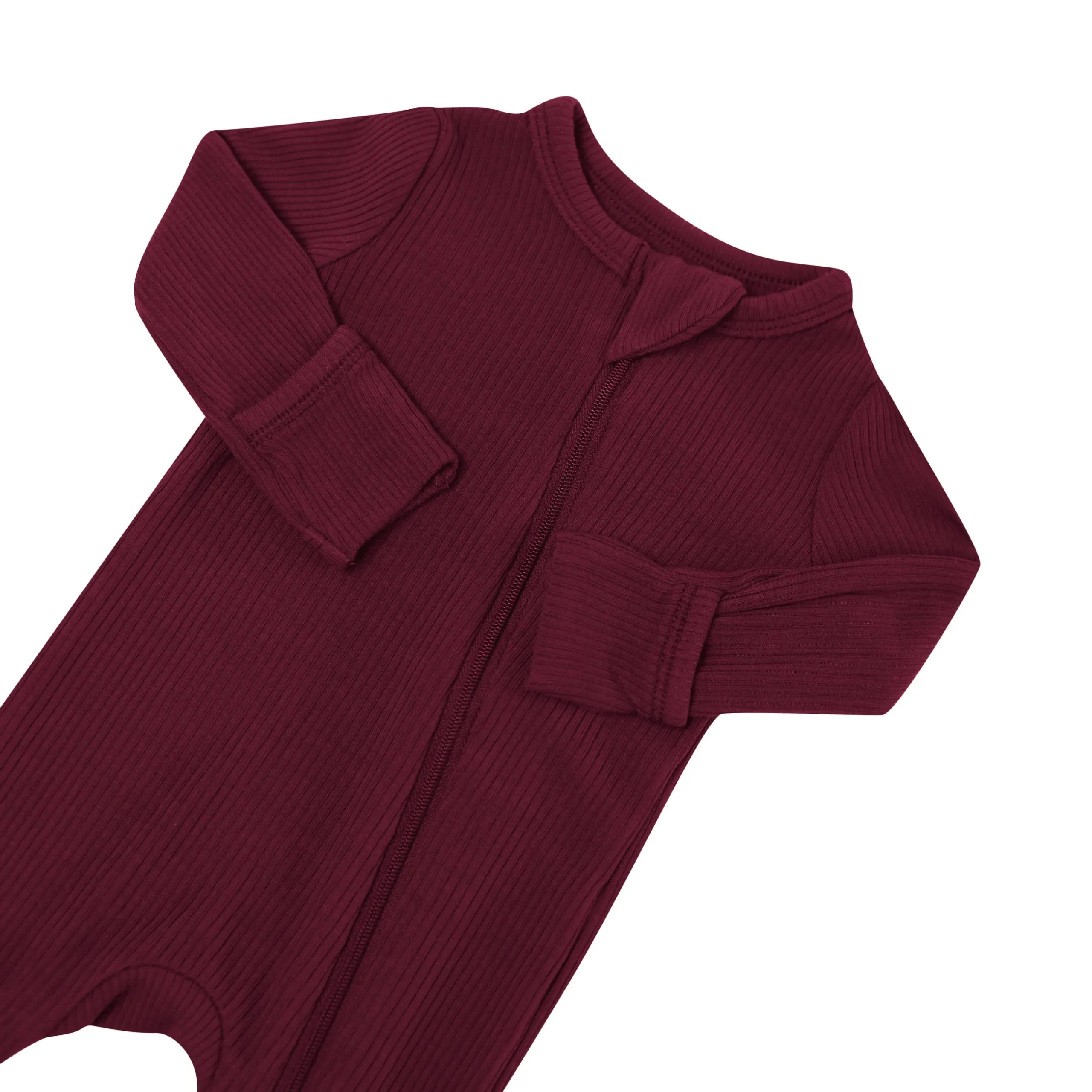 Sale Kyte Baby Ribbed Zipper Romper in Burgundy