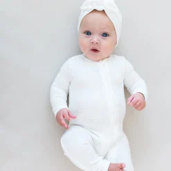 Hot Kyte Baby Ribbed Zipper Romper in Cloud